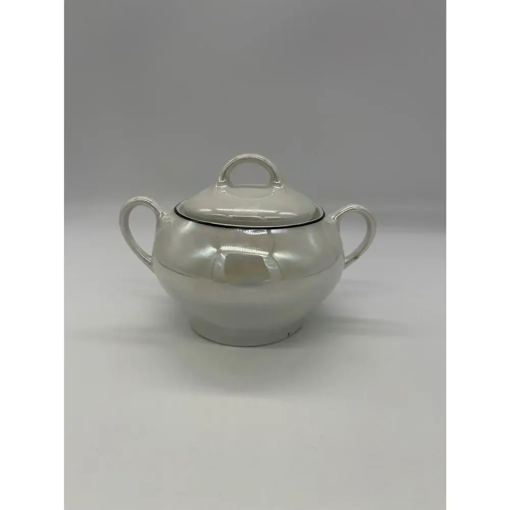Vintage Iridescent German Sugar Bowl w/ Lid Floral Design Made in Germany